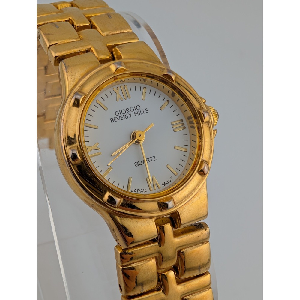Vintage Giorgio Beverly Hills Watch Women 24mm Case Gold 6.5" Band- New Battery